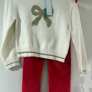 Draper James White Sweater with Gold Sequin Detail and Red Accent